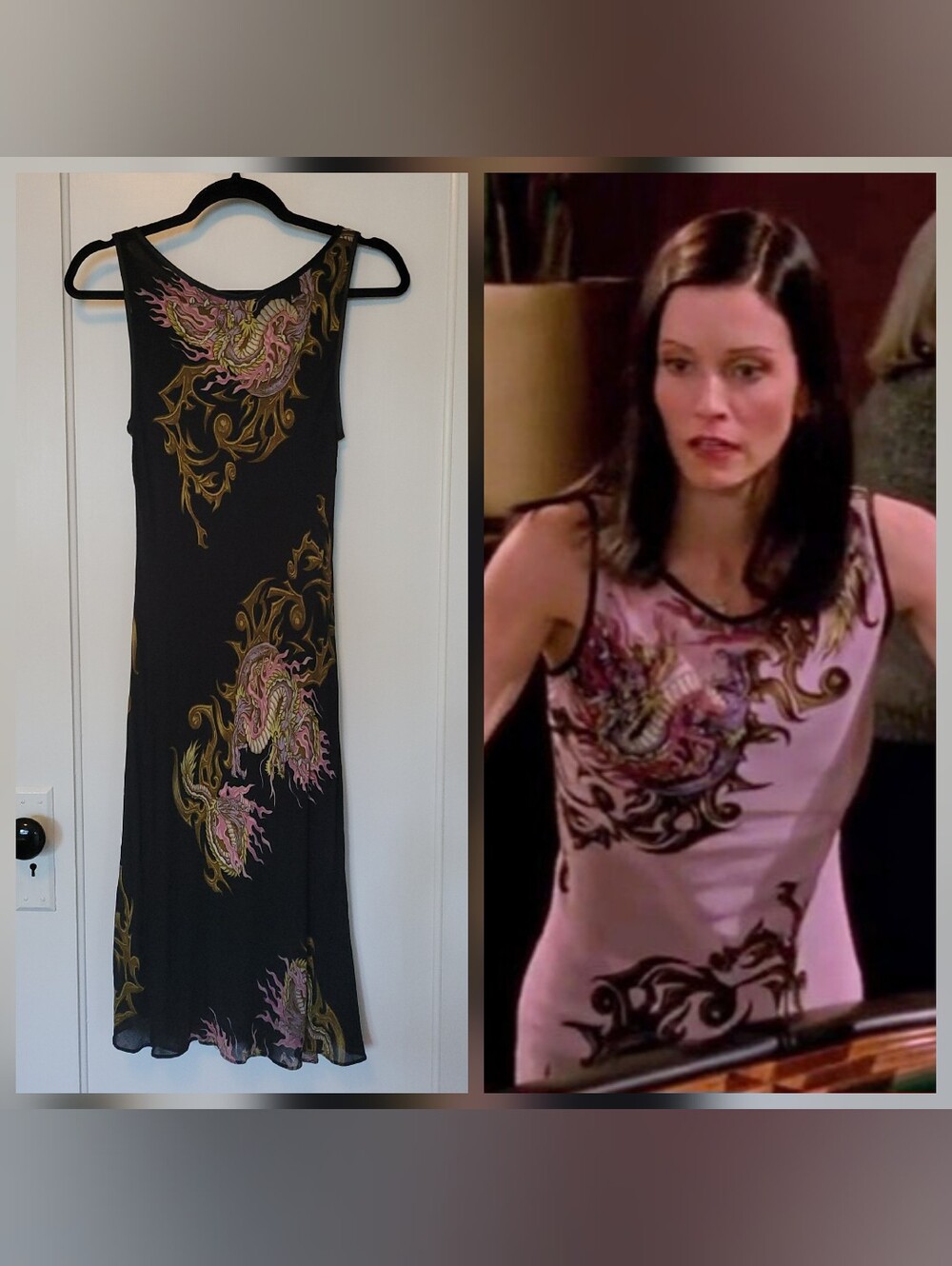 Vintage Franky for Betsey Johnson Dragon Dress & Slip ASO Monica Gellar Friends